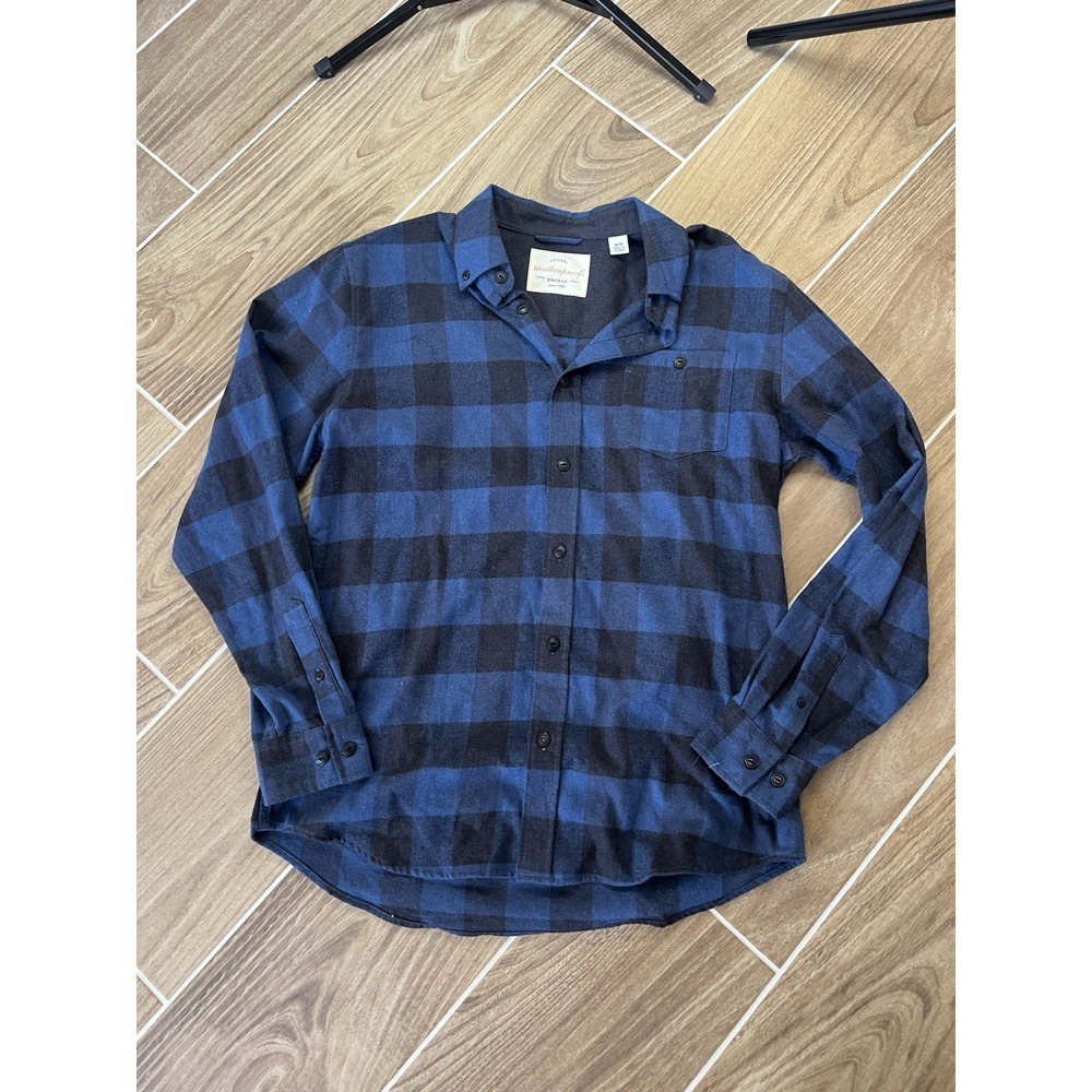 Weatherproof Vintage Men's M Blue/Black Plaid Flannel LS Button-Down Shirt